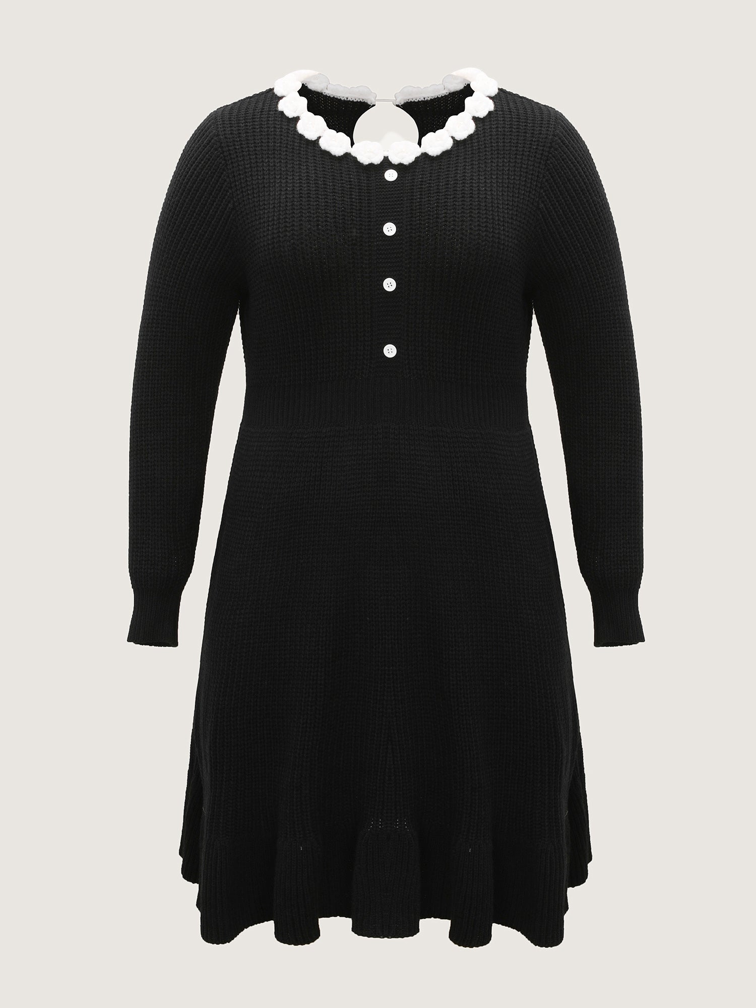 Cloudy Crochet Neckline Midi Sweater Dress