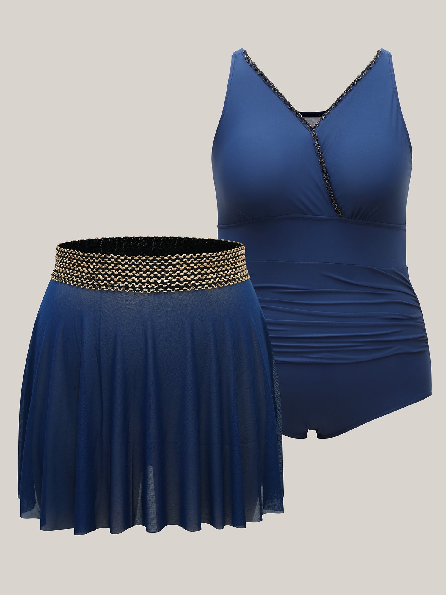 2-in-1 Embroidered Surplice Swim Dress