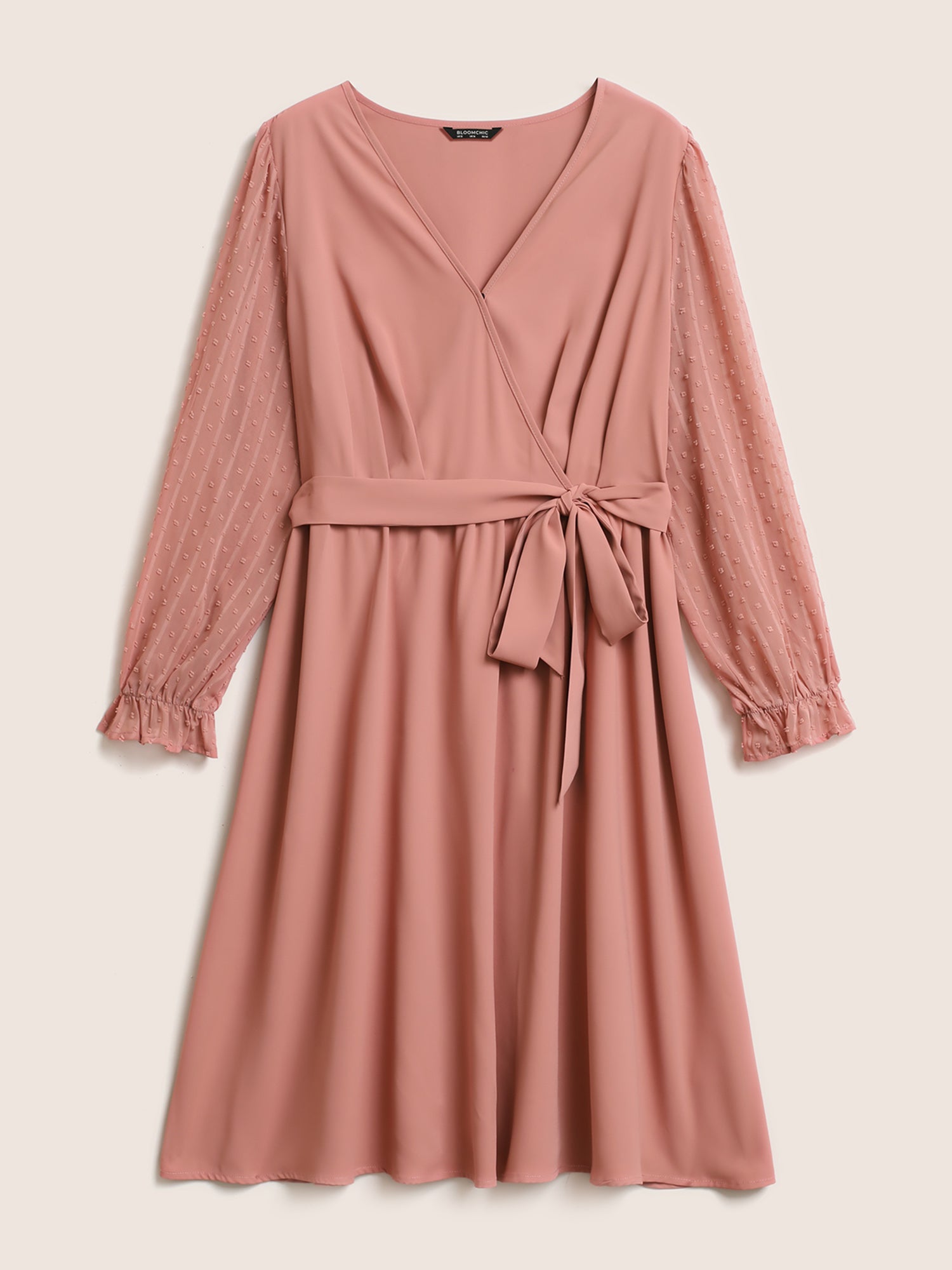 Plain Mesh Textured Patchwork Belted Dress