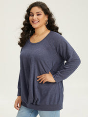 Solid Plicated Detail Raglan Sleeve Sweatshirt