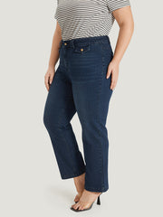 Plain Button Detail High Rise Dark Wash Jeans