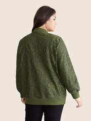 Silhouette Floral Print Zipper Lace Panel Jacket