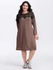 Heather Lace Ribbed Pockets Midi Dress