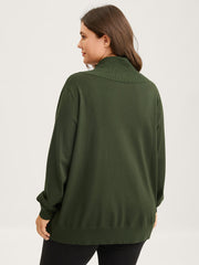 Arc Hem Folded Collar Drop Shoulder Cardigan