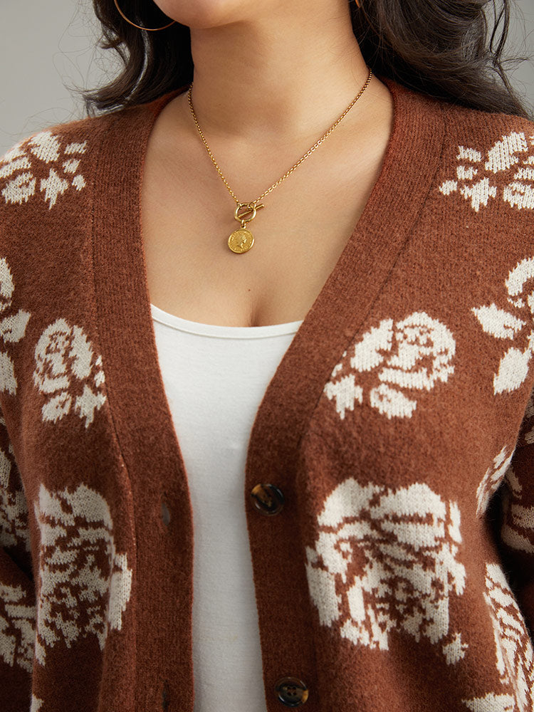 Anti-Pilling Floral Print Drop Shoulder Cardigan