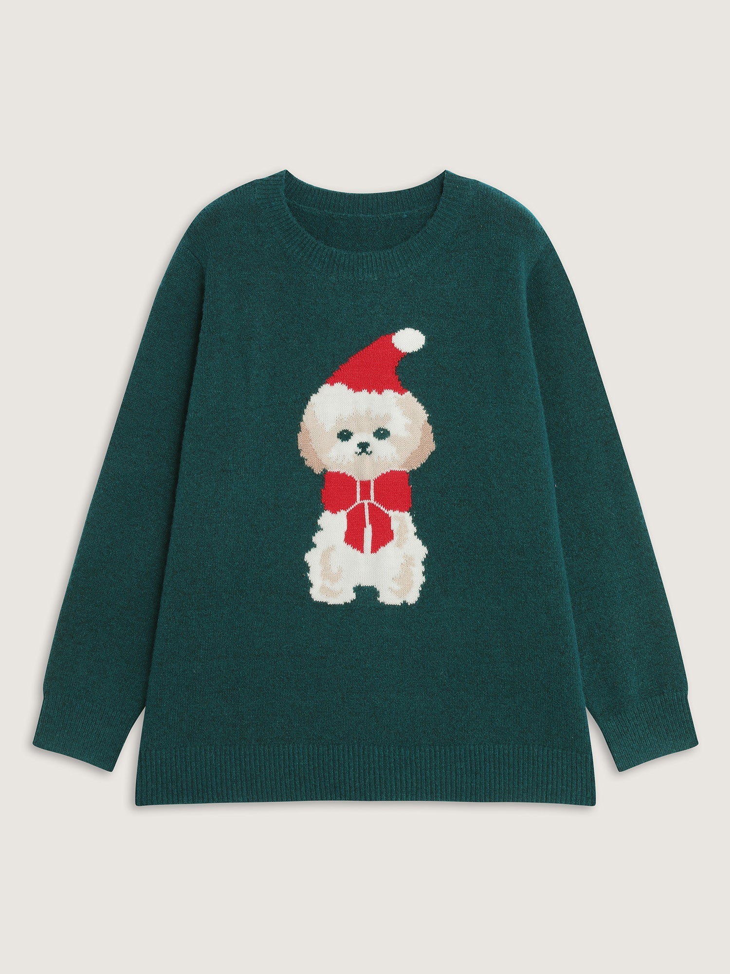 Festive Puppy Jacquard Pattern Pullover