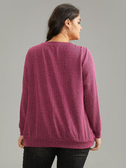 Solid Plisse Elastic Cuffs V Neck Sweatshirt