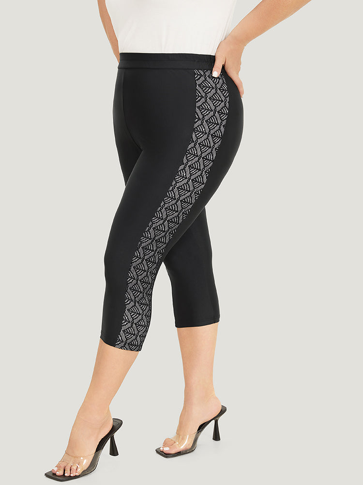 Solid Crochet Lace High Rise Cropped Leggings