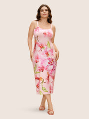 Slim Fit Butterfly Orchid Adjustable Straps Dress