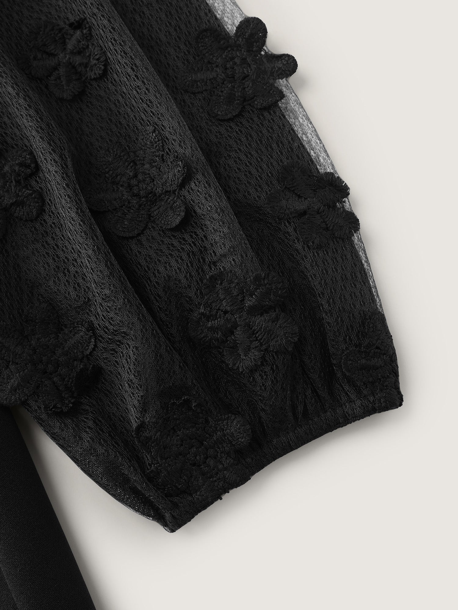 Sheer Sleeve 3D Floral Mesh Midi Dress