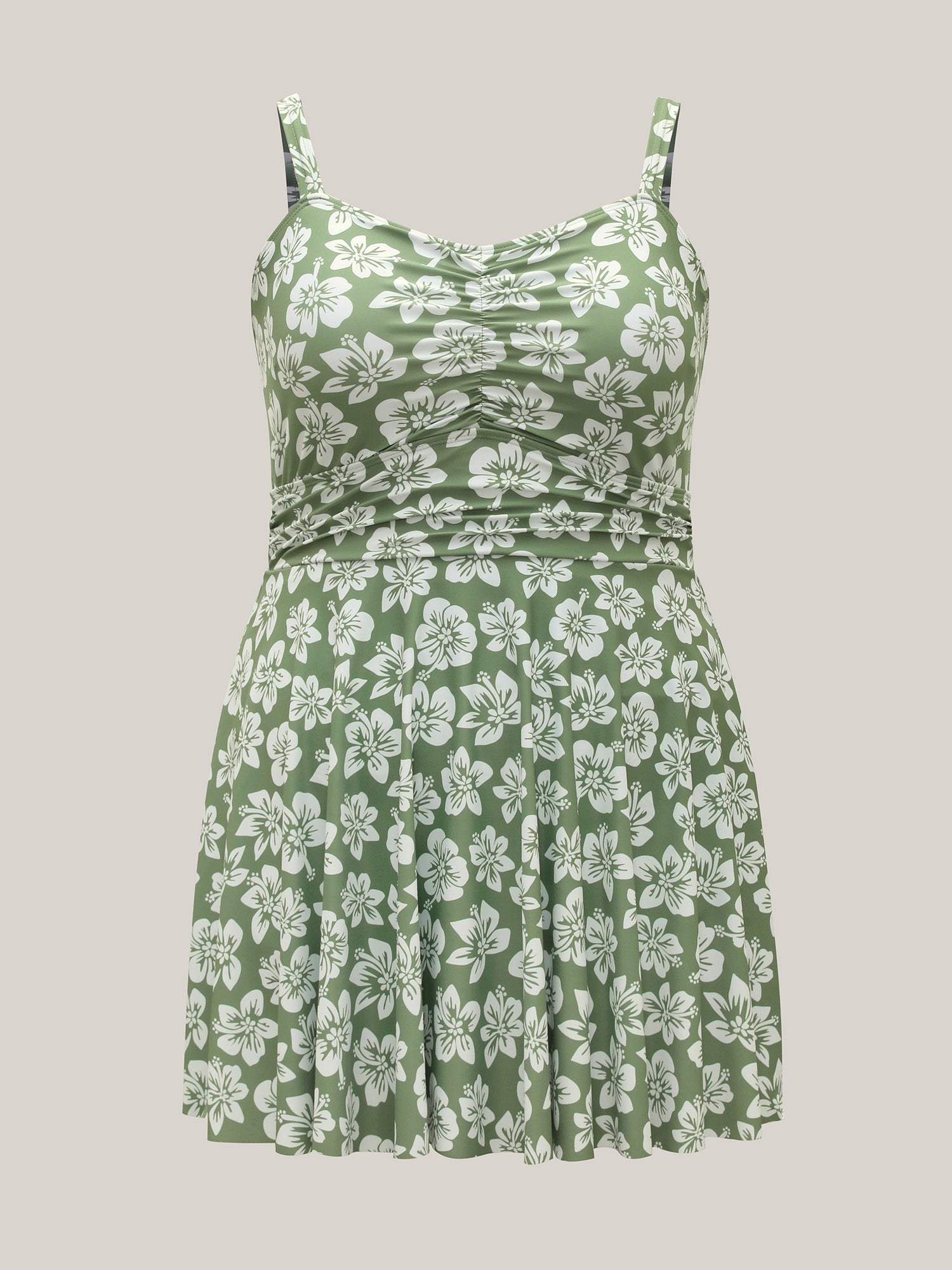 Serene Floral Pattern Pleated Swim Dress