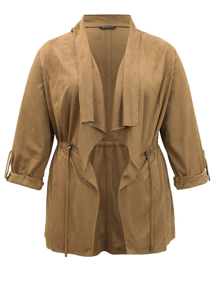 Asymmetrical Neck Drawstring Tab Sleeve Coat
