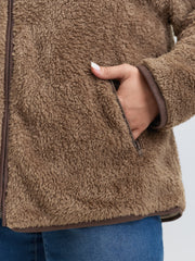 Furry Textured Color Contrast Pockets Jacket