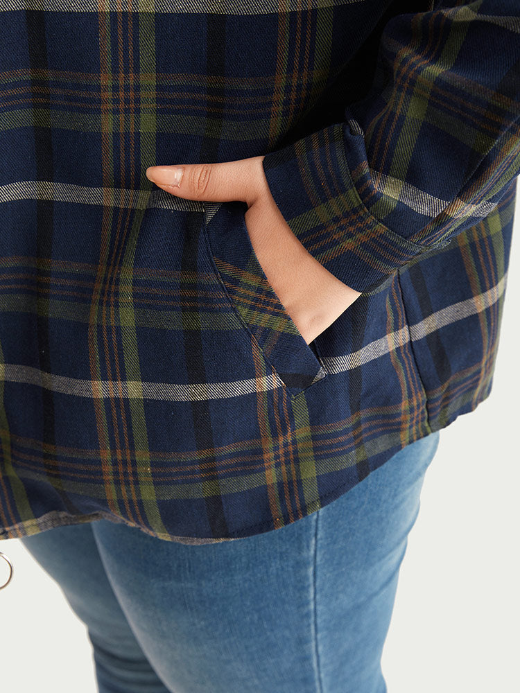 Plaid Lapel Collar Pocket Zipper Fly Coat