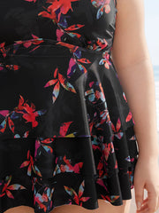 Floral Printed Ruffle Tiered A Line Tankini Top