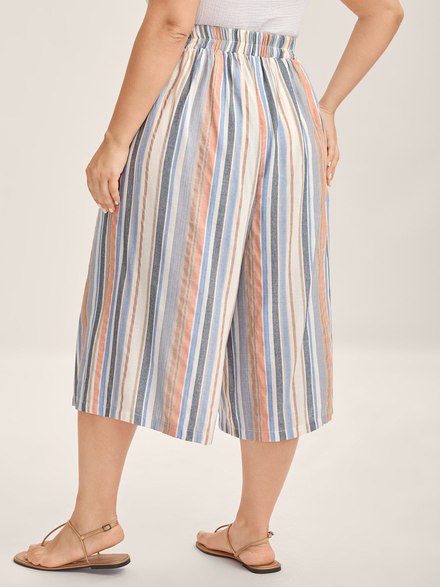Soft Stripes Button Wide-Leg Pants