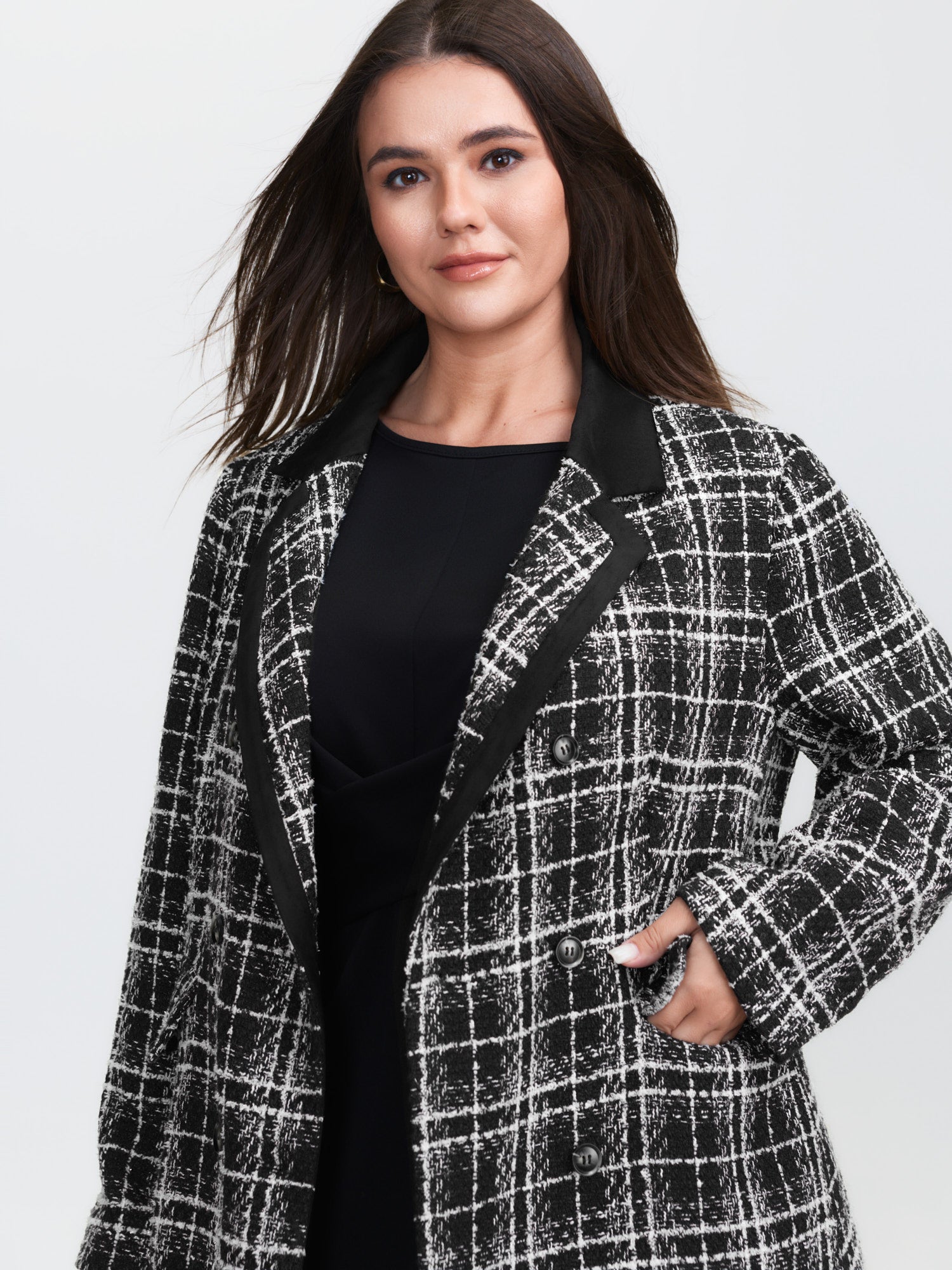 Tweed Print Lined Double Breasted Blazer