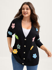 3D Floral Jacquard Embroidery Knit Cardigan