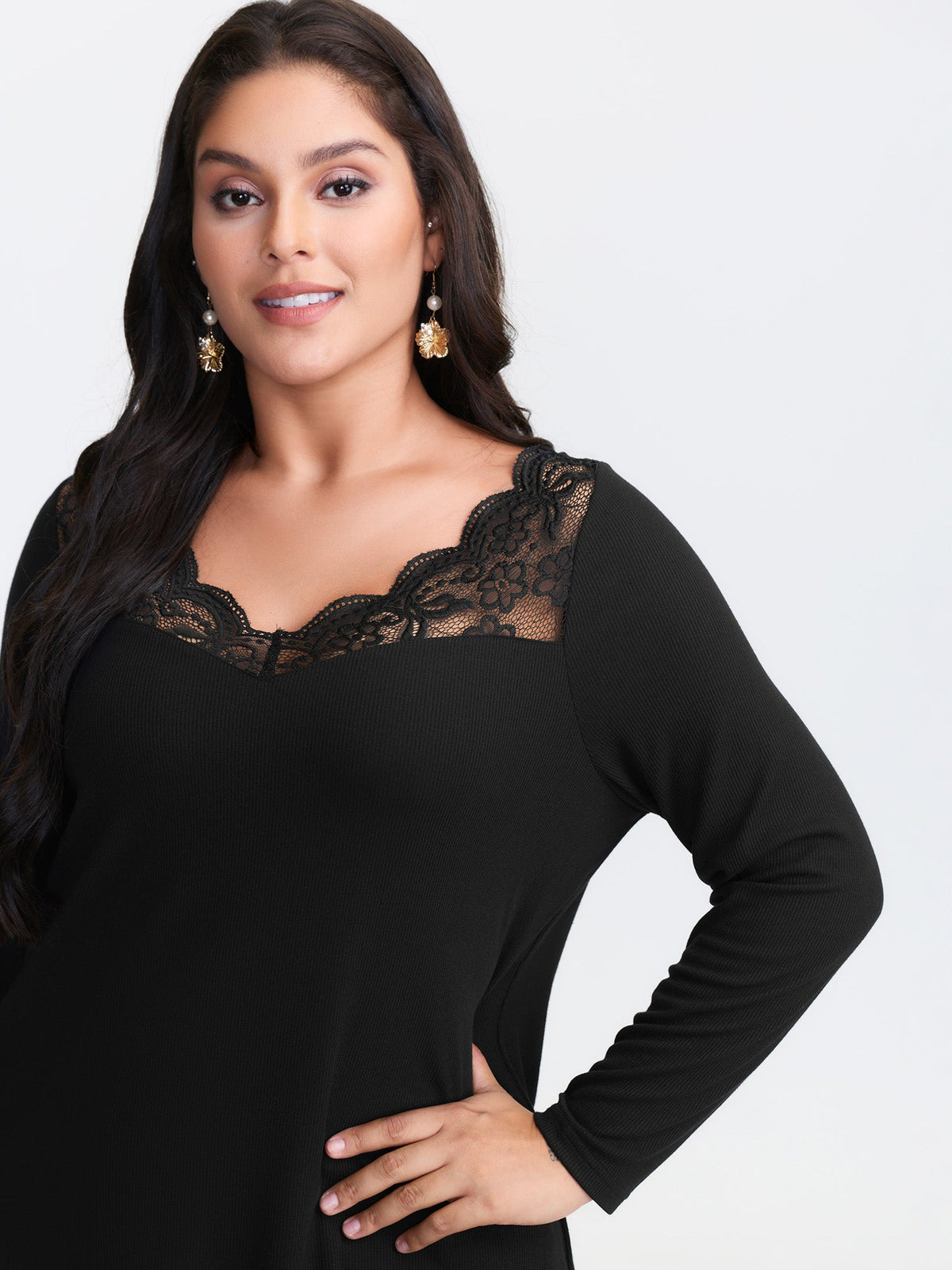 Sheer Lace V-Neckline T-Shirt