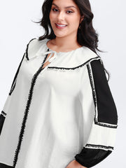 Ruffled Collar Contrast Webbing Top