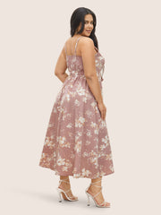 Floral Pocket Elastic Waist Adjustable Straps Dress