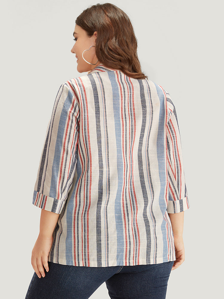 Striped Lapel Collar Pocket Open Front Blazer