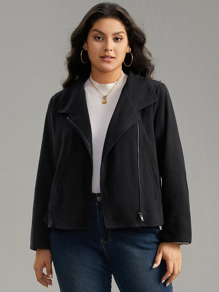 Solid Lapel Collar Zipper Jacket