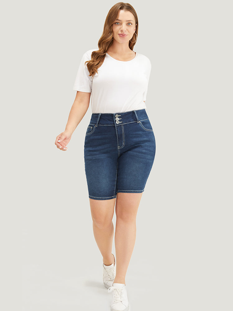 Slightly Stretchy  High Rise Black Wash Denim Shorts