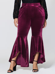 Satin Button Detail Ruffled Pants