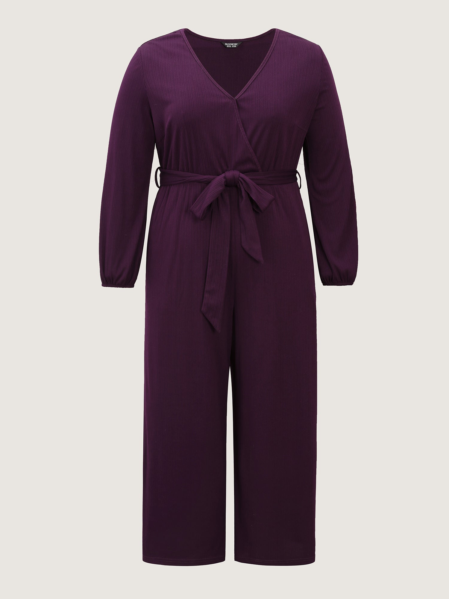 Stretchy Wrap Neckline Adjustable Belt Jumpsuit