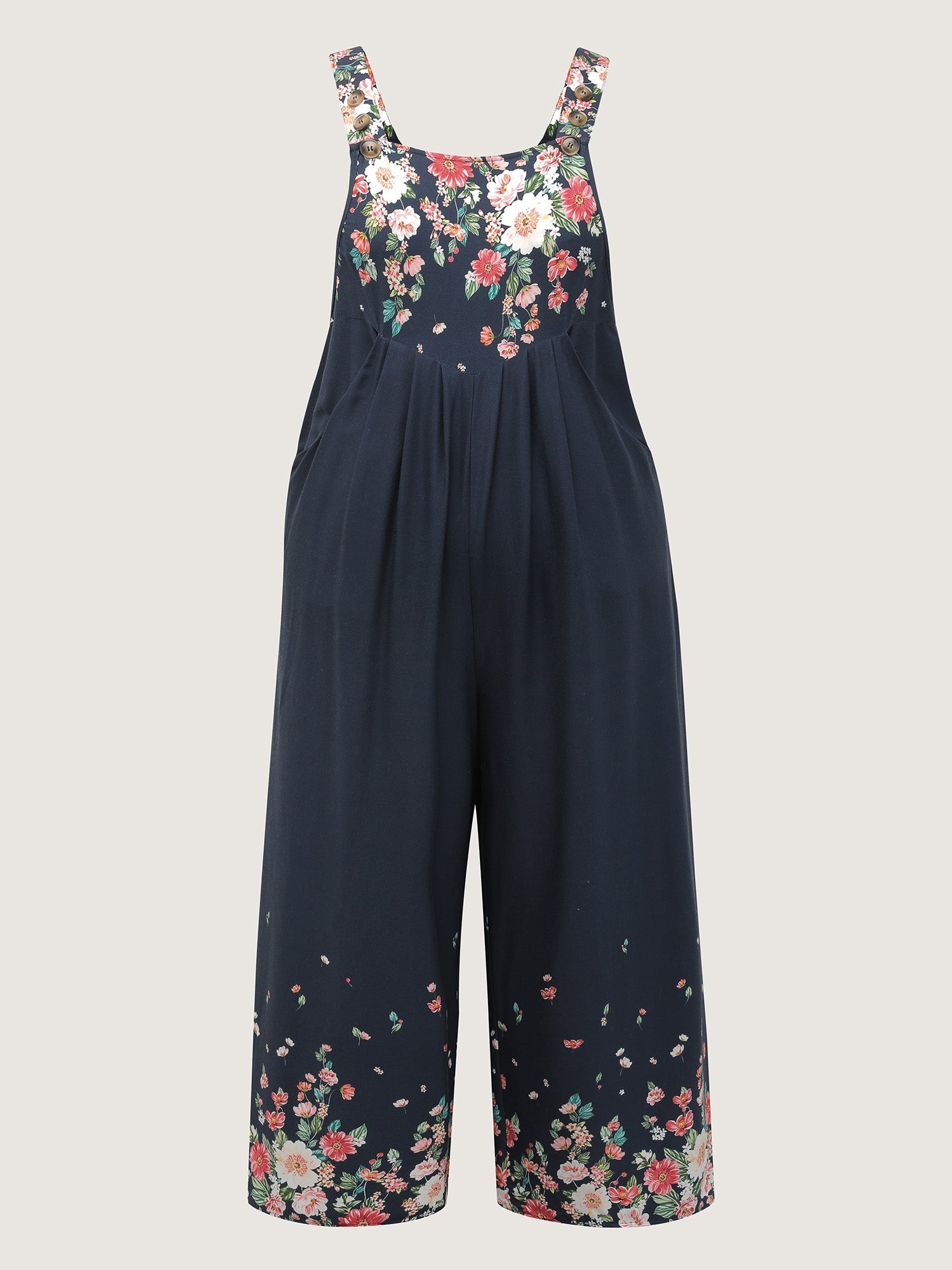 Floral Print Pockets Casual Jumpsuit
