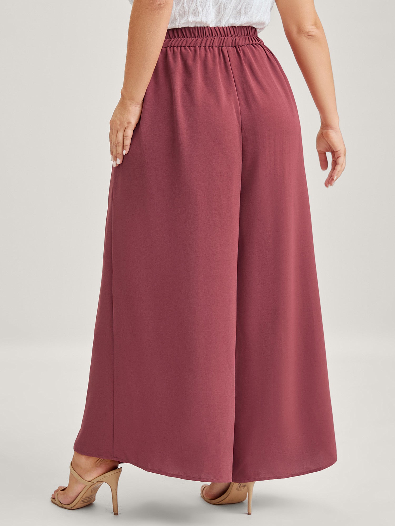 Belted Front Overlap Wide-Leg Pants