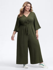 Tie-Front Three Quarter Sleeve Jumpsuit