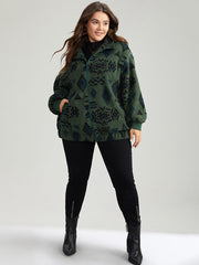 Geometric Pocket Gathered Zipper Jacket