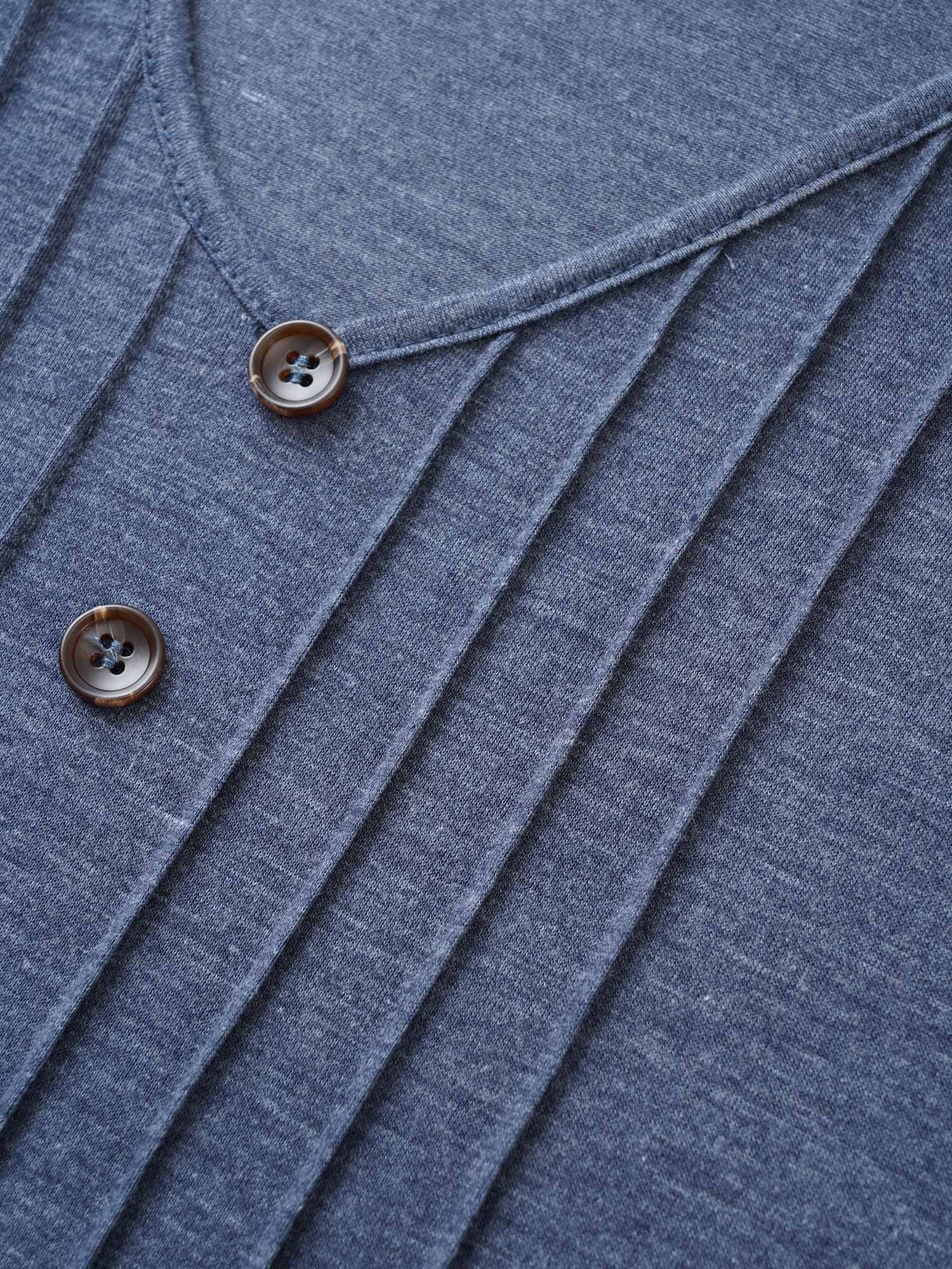 Solid Pleated Front Button Detail V Neck T-shirt