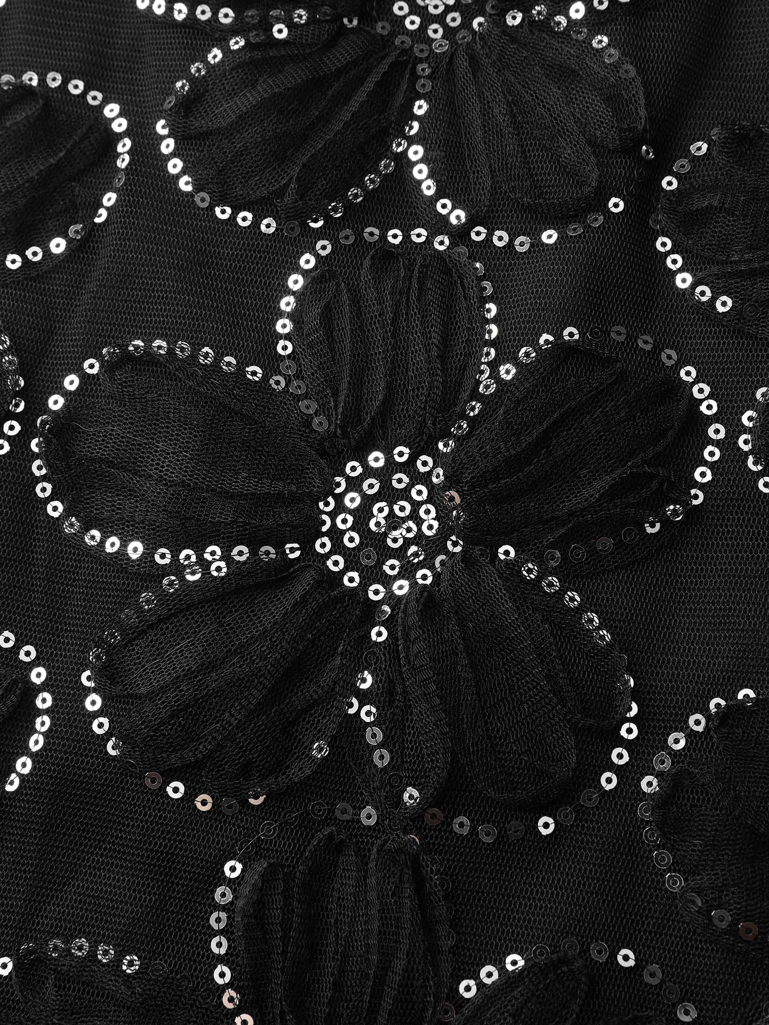 Sequin Embroidery Ruffled Sleeve Midi Dress