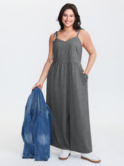 Shoulder-Tie Stretchy Beaded Neckline Jumpsuit