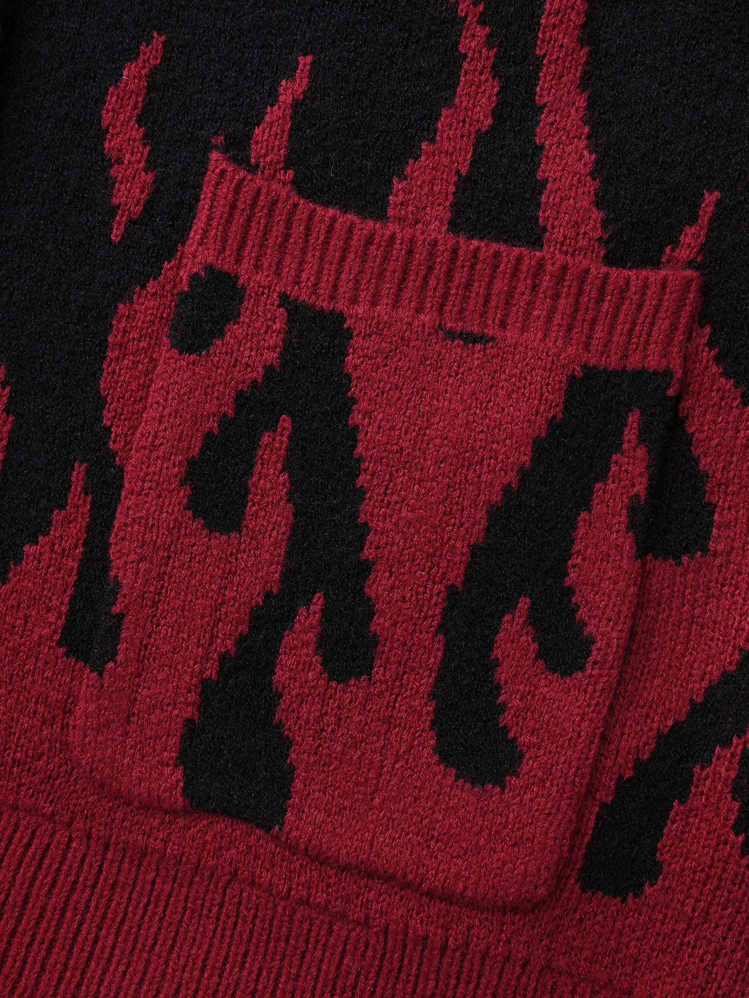 Flame Pattern Ribbed Hem Pockets Knit Cardigan