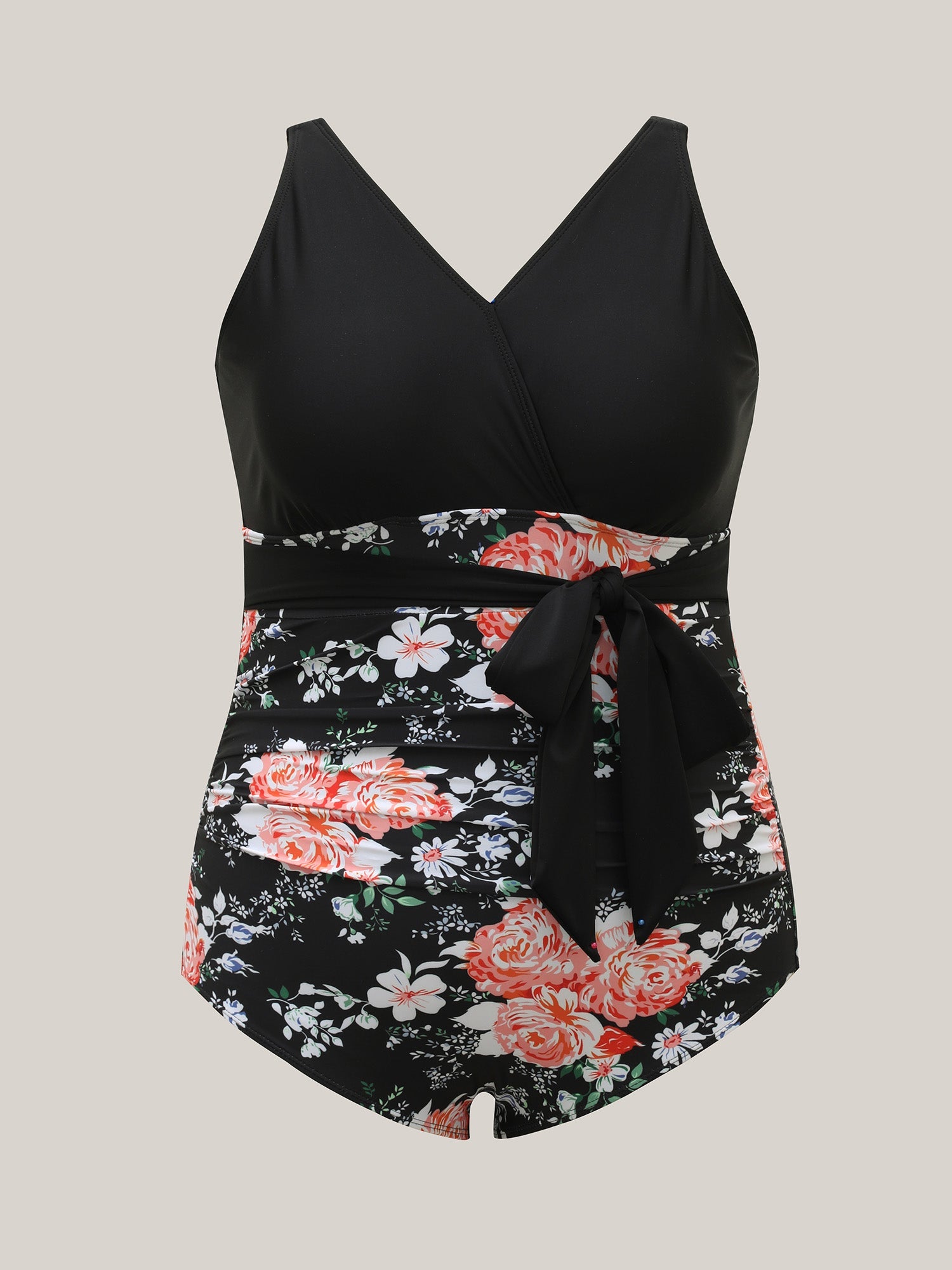 Floral Print Ruched Belted One-Piece Swimsuit