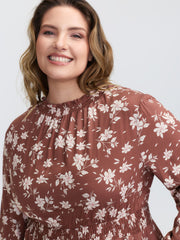 Floral Print Shirred Waist Rayon Midi Dress