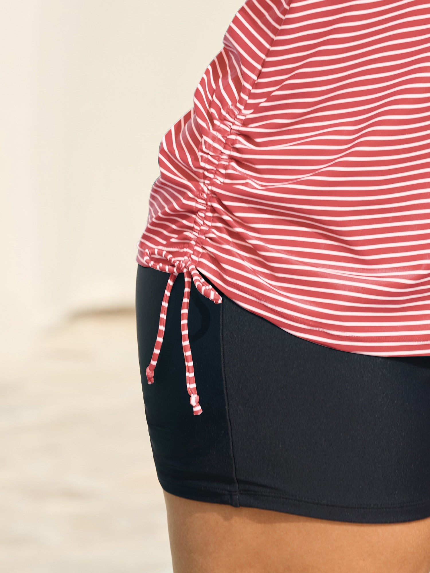 Striped Non-Removable Cups Swim Top