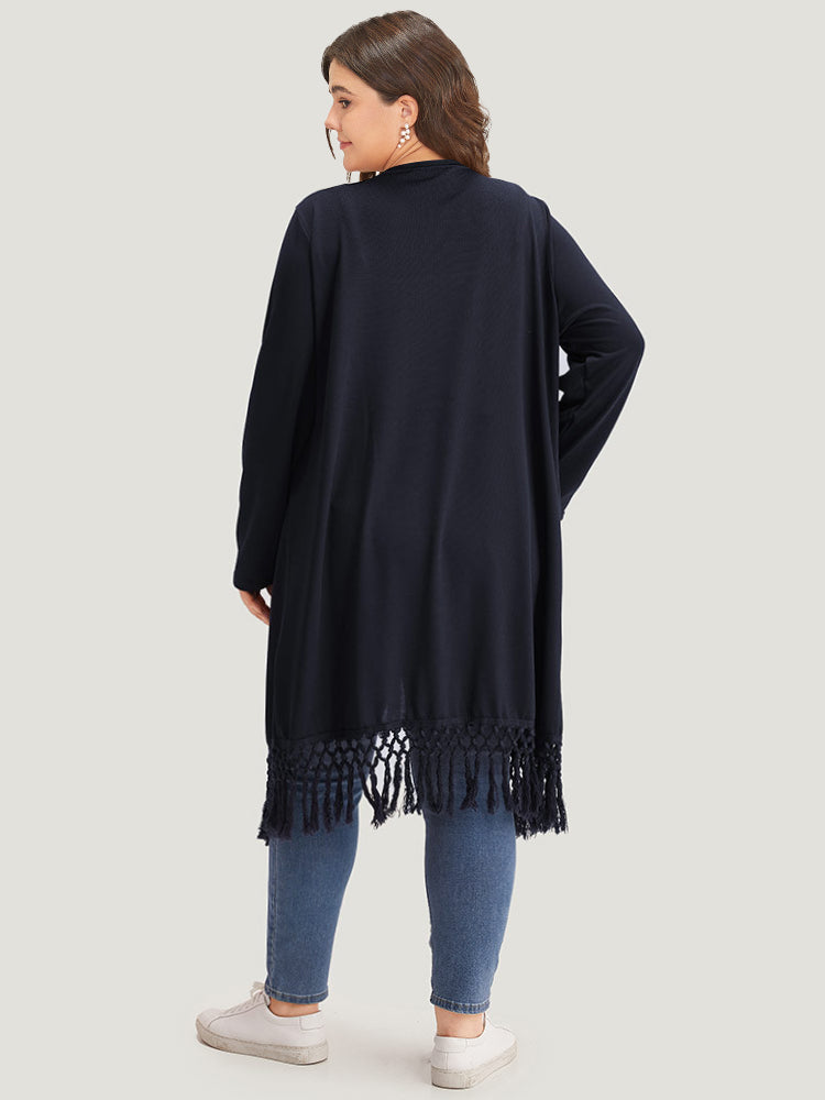 Plain Patchwork Open Front Tassel Trim Kimono