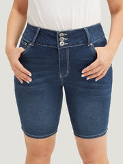 Slightly Stretchy  High Rise Black Wash Denim Shorts