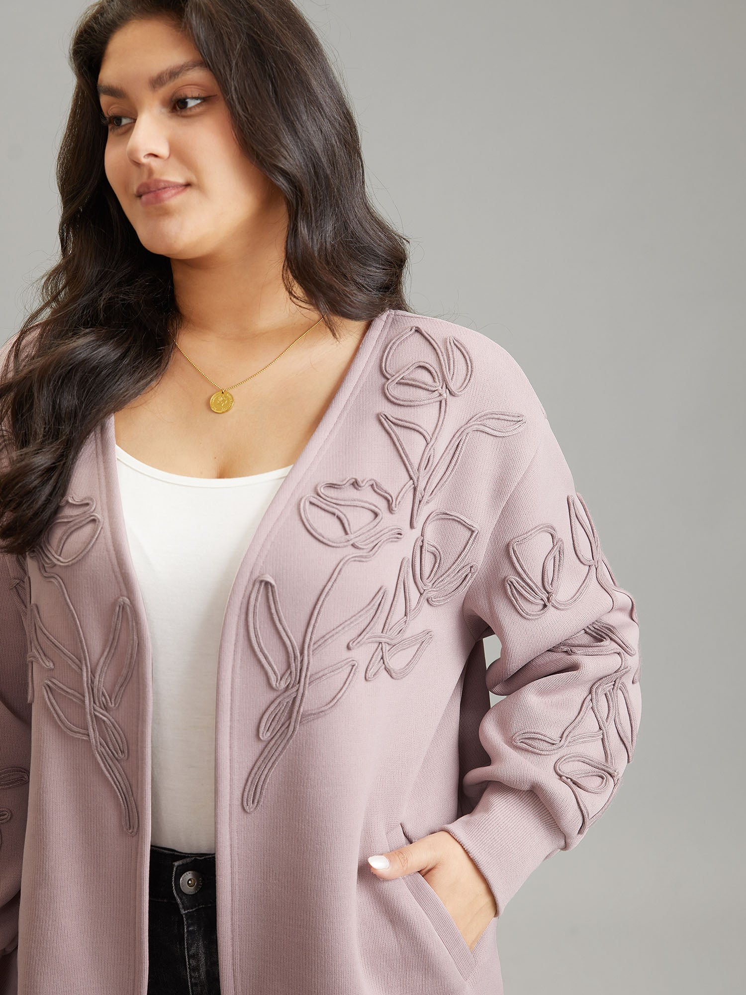 Stereo Flower Design Rib Knit Jacket