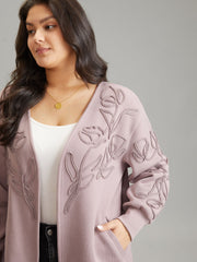 Stereo Flower Design Rib Knit Jacket