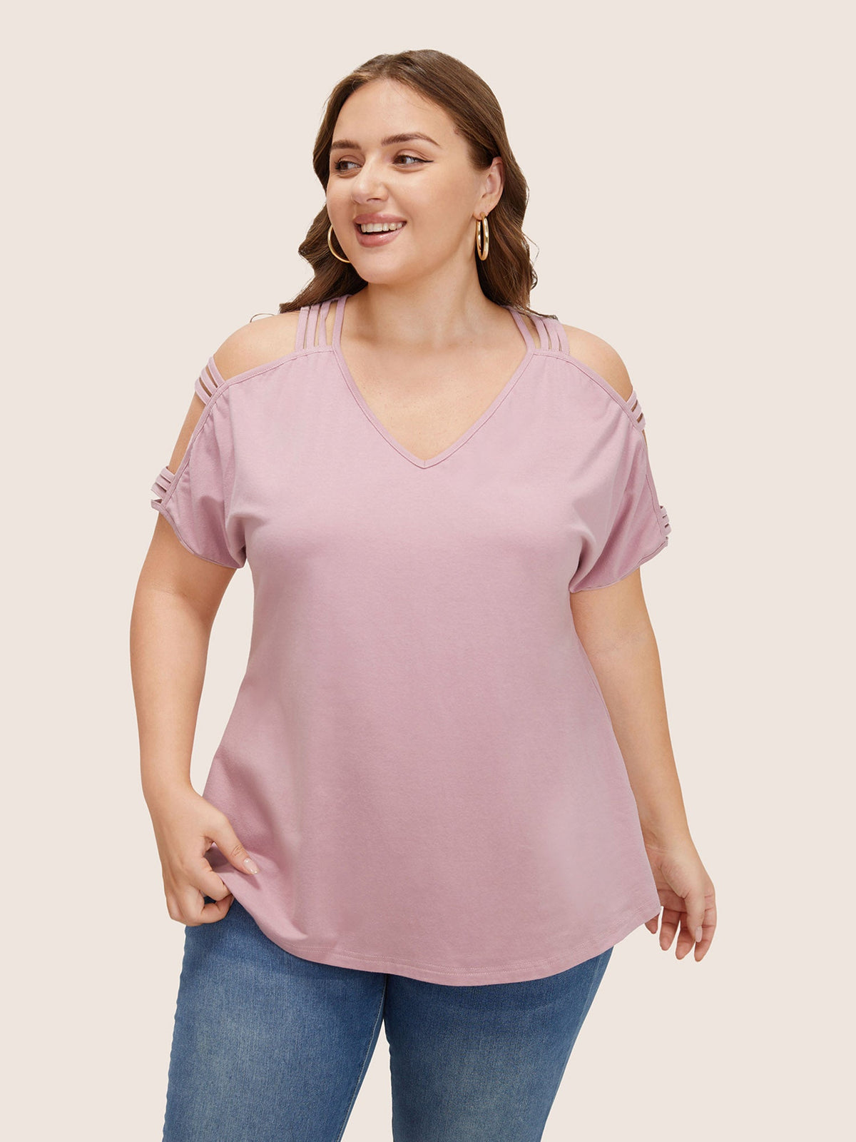 Solid Cut Out Batwing Sleeve T-shirt