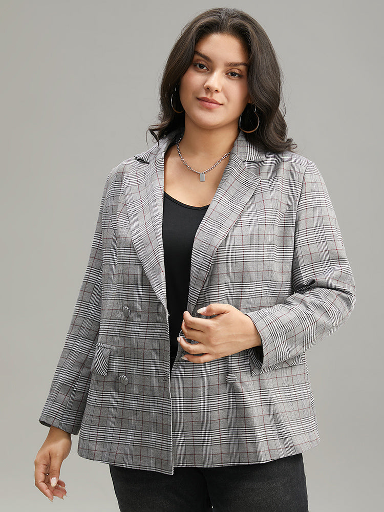 Plaid Lapel Collar Pocket Button Up Blazer