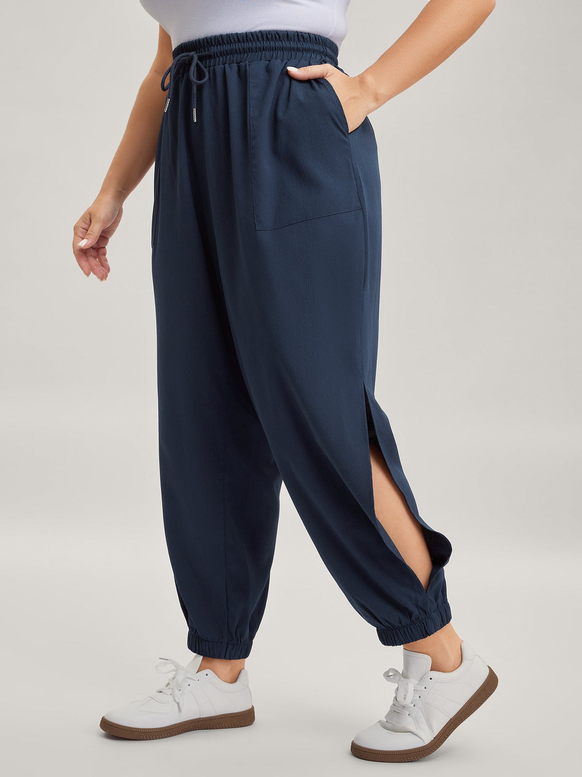 Side Slit Waist-Drawstring Jogger Pants