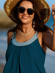 Color Block Pleated Adjustable Swim Top