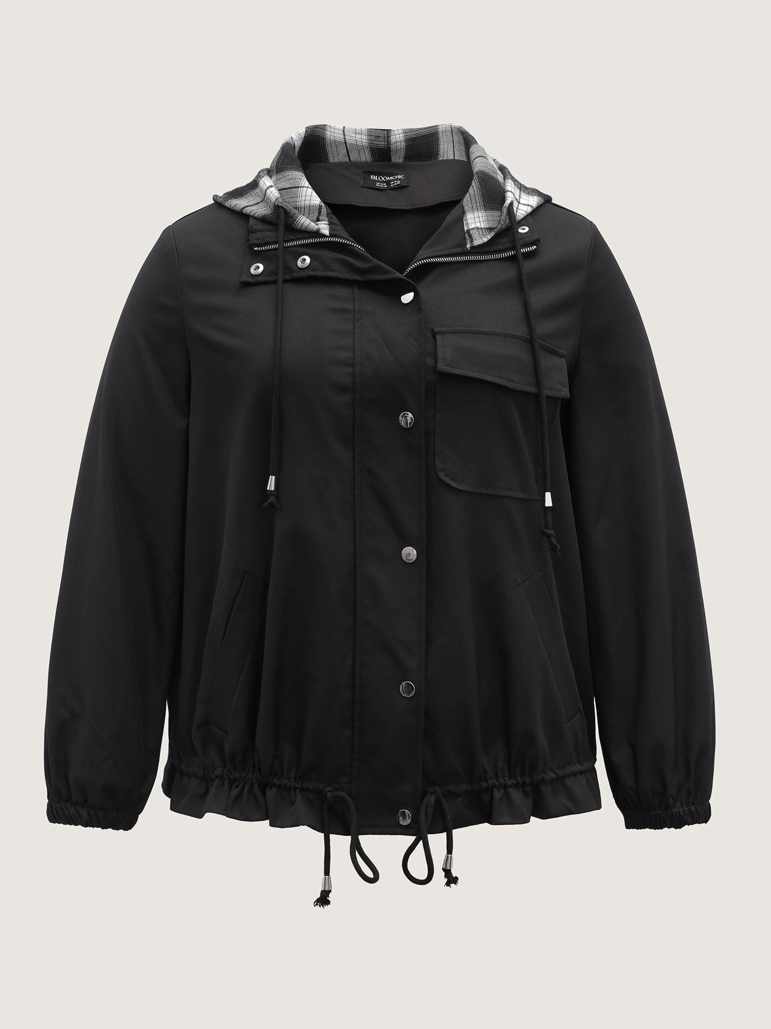 2-in-1 Plaid Hooded Adjustable Drawstring Jacket